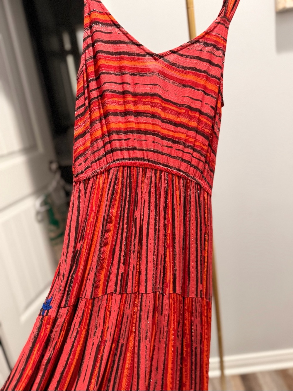RAGA Red Maxi Dress with Blue Embroidered Trim - Picture 2 of 5